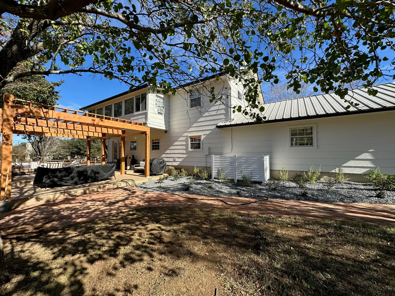 White Siding Rear Pergola