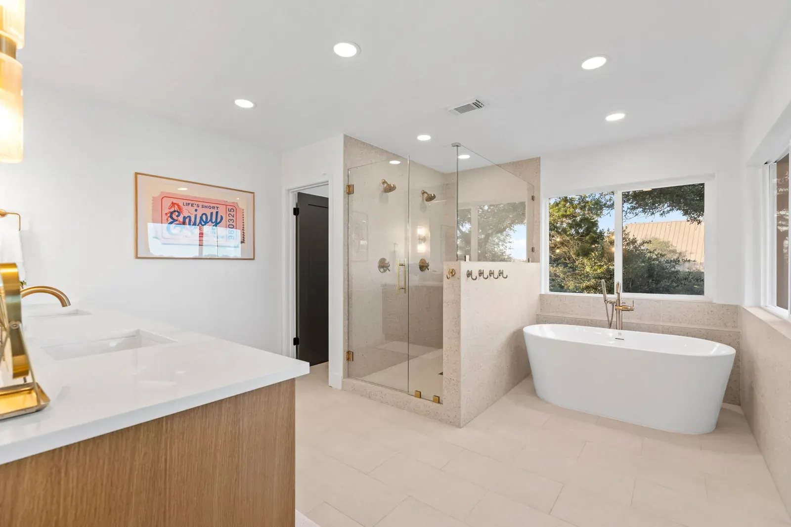 Interior white spa bathroom with soaking tub